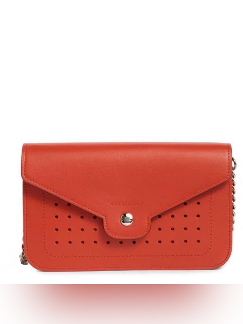 New in Box Longchamp Perforated Leather Wallet on Chain - poppy red